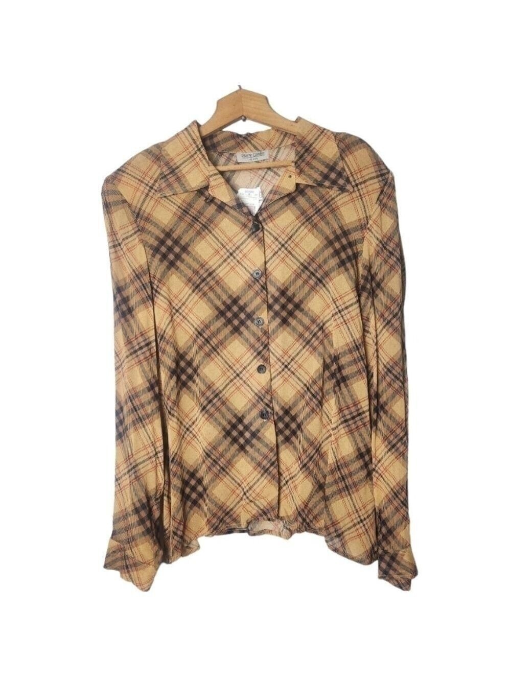NWT Vintage Pierre Cardin Sheer Plaid Blouse Size 12